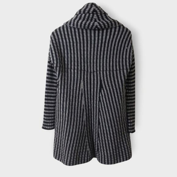 Lineamaglia Italy Wool Alpaca Blend Drape Front Cardigan Black Grey Stripe Sz Sm - Picture 4 of 11